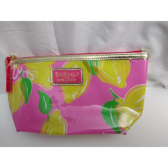 Lilly Pulitzer for Estee Lauder Pink Yellow Cosmetic Makeup Bag New 8X5.5 - Picture 1 of 7